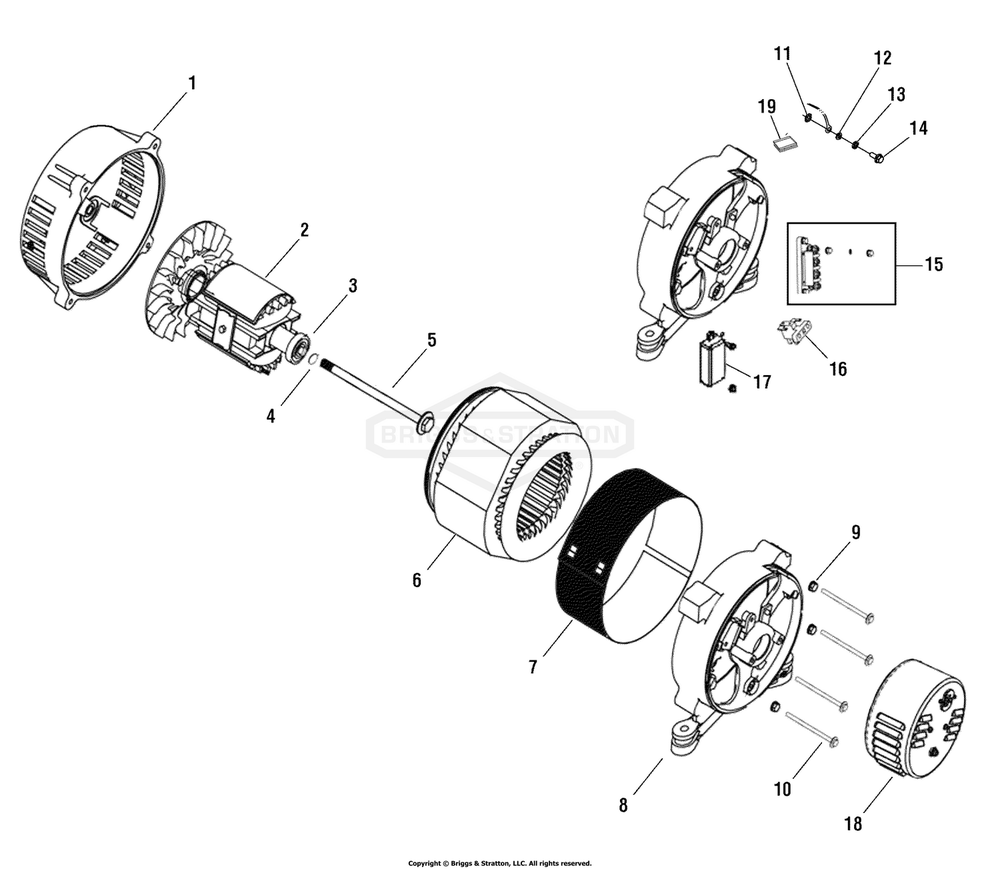 Alternator (104212) Diagram and Parts List for 038017-01  Briggs and Stratton Generator